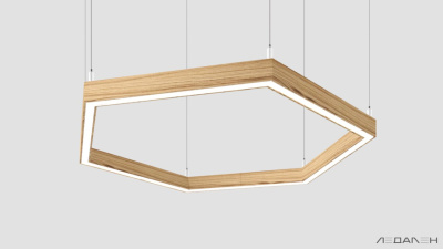 Шестиугольный светильник WOOD HEXAGON 5000K 188W, корпус Ясень оливковый