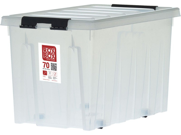 Ящик 580х390х365 с крышкой на роликах, 70 л. прозрачный, код: 24840
